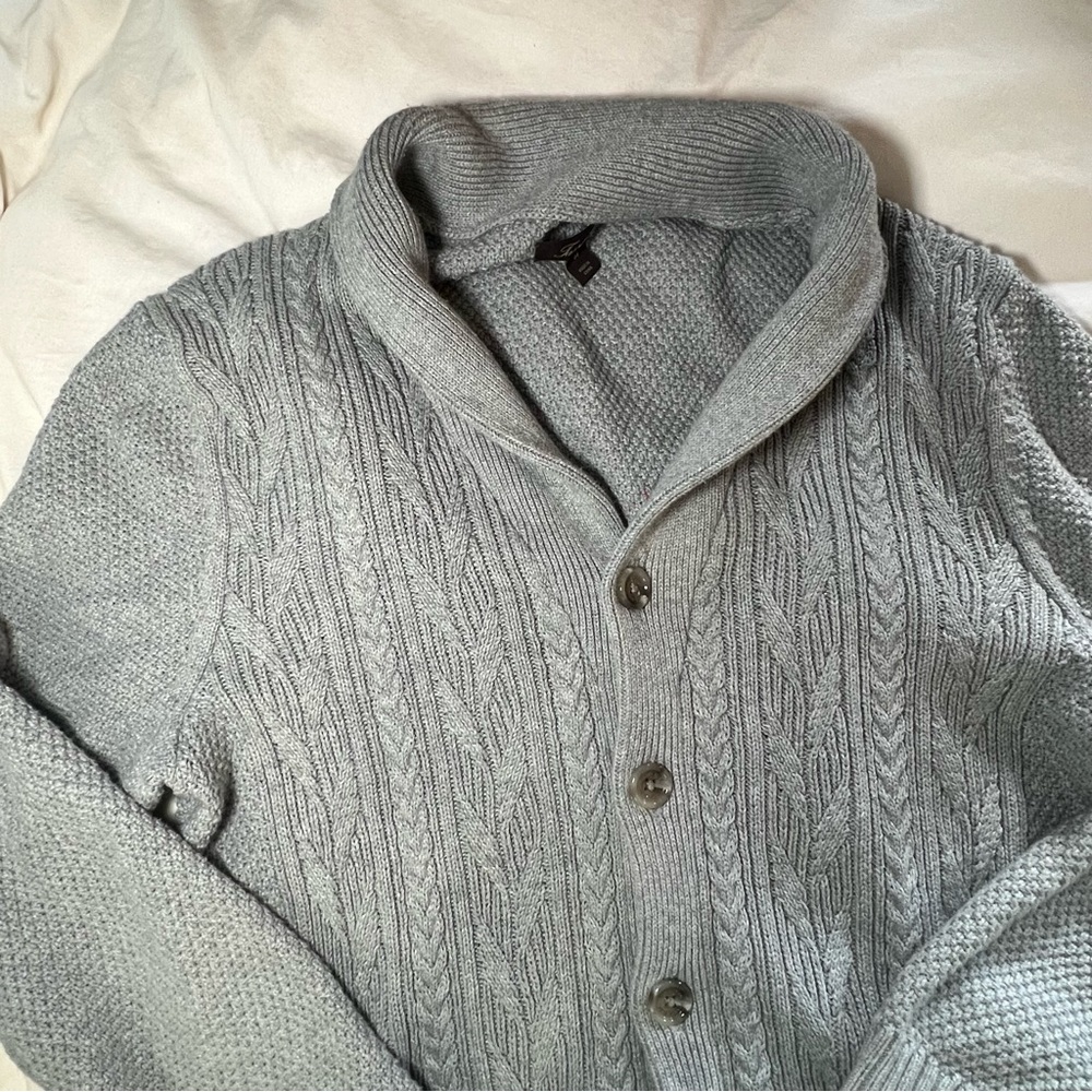 Tasso Elba Men's Gray Cableknit Cardigan, Size Medium
